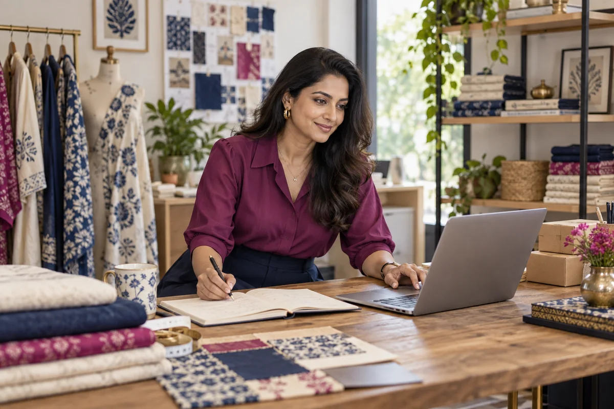 An entrepreneur working in her design studio